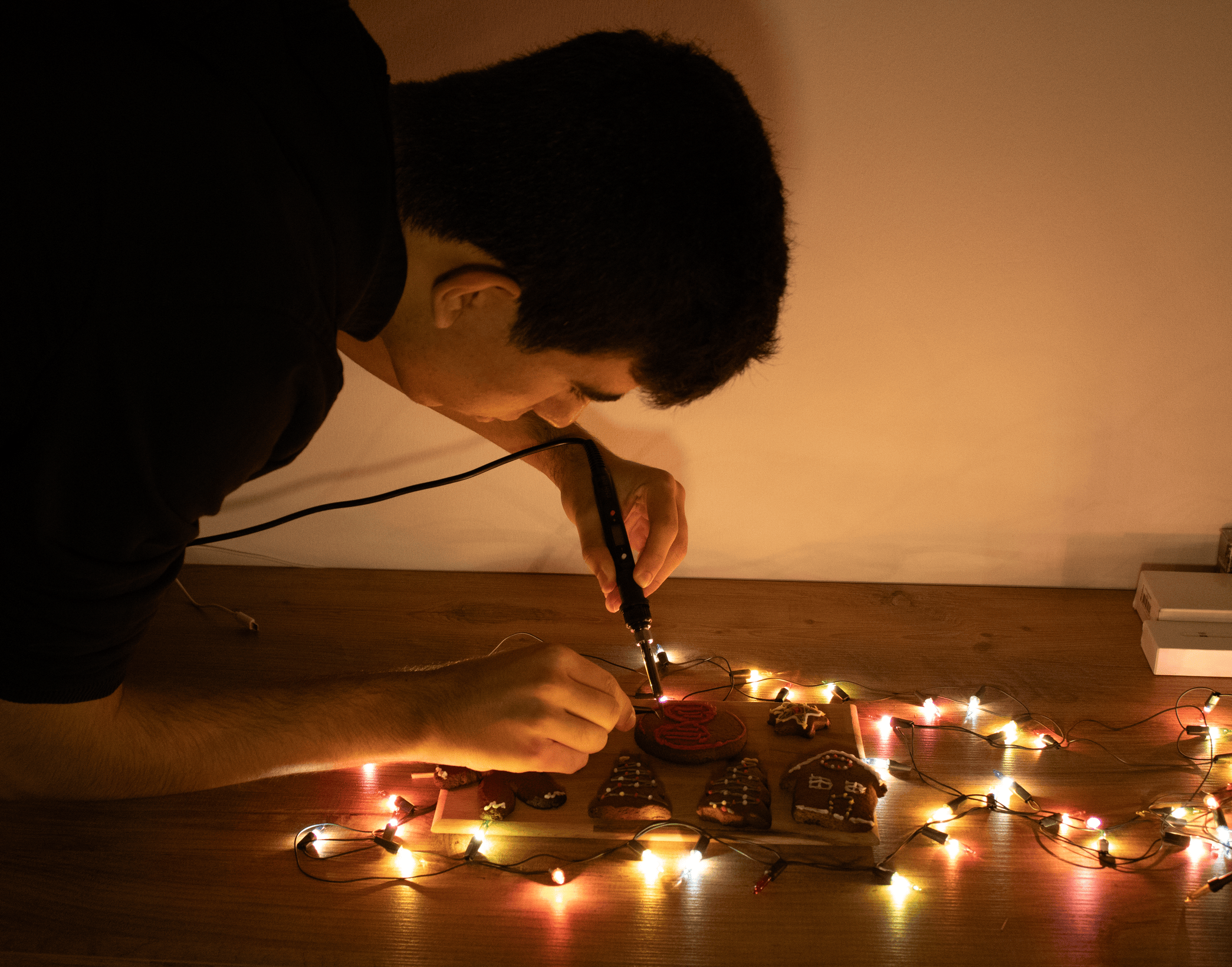 While working on Christmas cookies. They are tested for conductivity and they are not conductive.